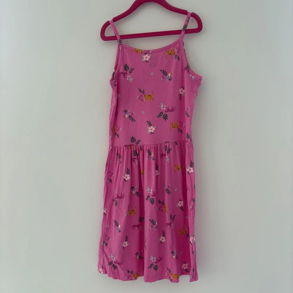 Carter's Girls Size 12‎ Pink Dress Tiger Floral Print Sleeveless Casual Summer